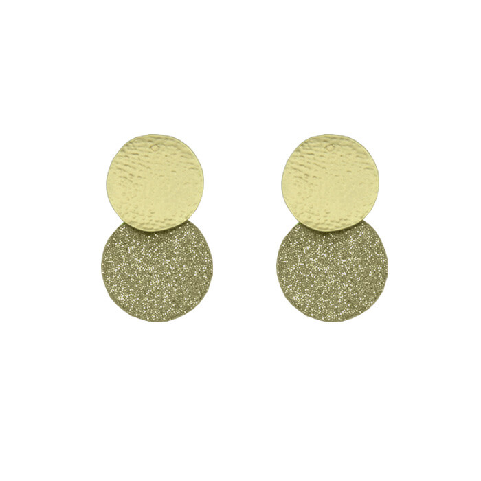 Puces d'oreilles rondes métal et kaki paillettes