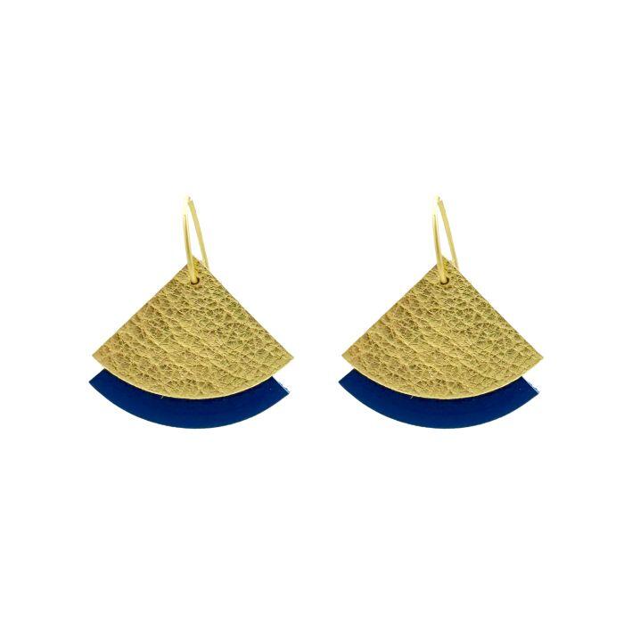 Boucles d'oreilles éventail en cuir écoresponsable bleu