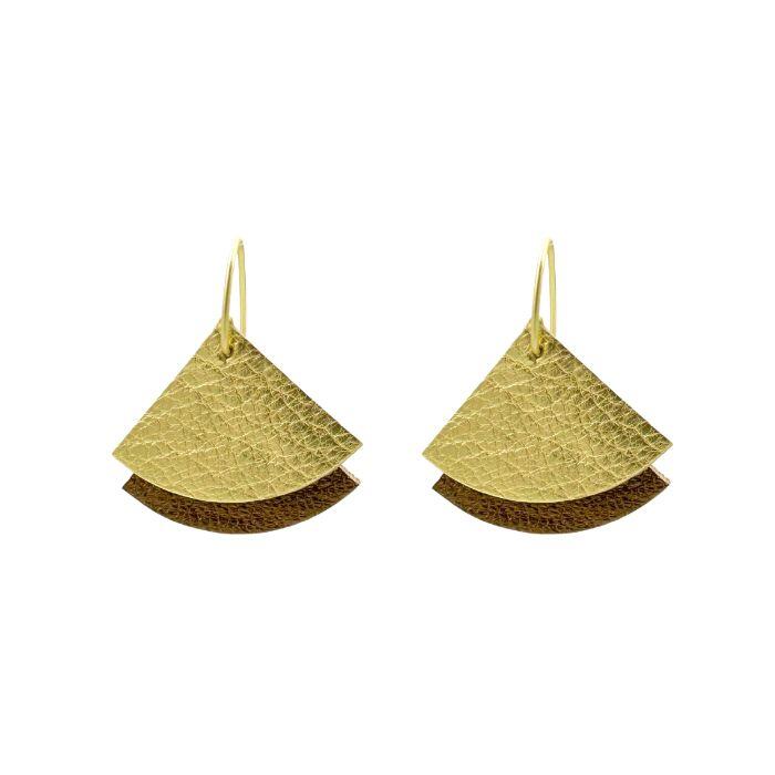 Boucles d'oreilles éventail en cuir écoresponsable bronze