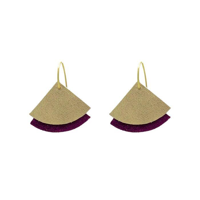 Boucles d'oreilles éventail en cuir écoresponsable fushia