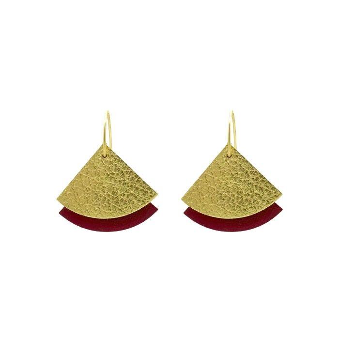 Boucles d'oreilles éventail en cuir écoresponsable rouge
