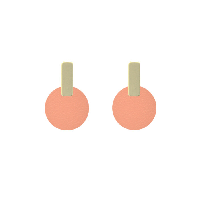 Petites puces oreilles tige métal et rond cuir peche
