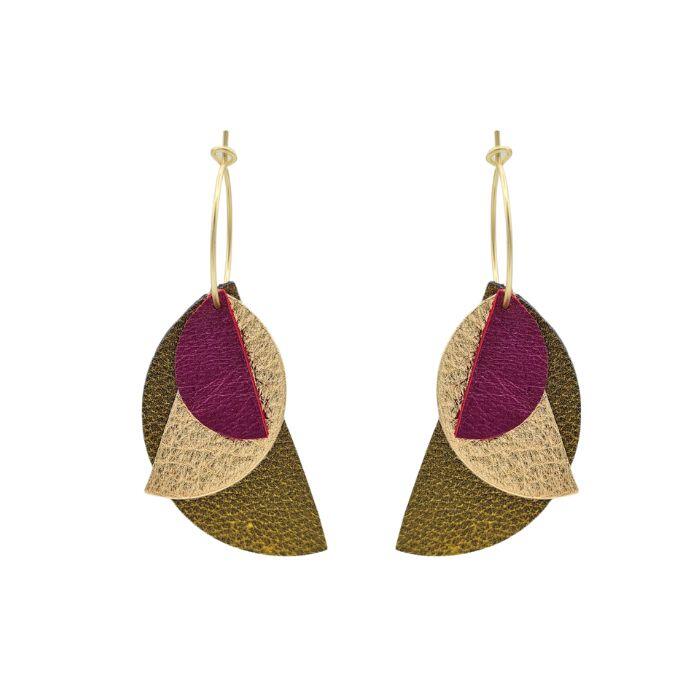 Boucles d'oreilles adaptées à ta colorimétrie Automne cuir kaki fushia